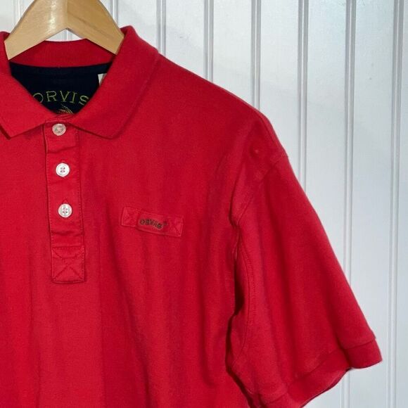 Orvis Polo Shirt Men Medium Red Solid Short Sleeve Cotton Golf Trout Bum Outdoor - Picture 3 of 6